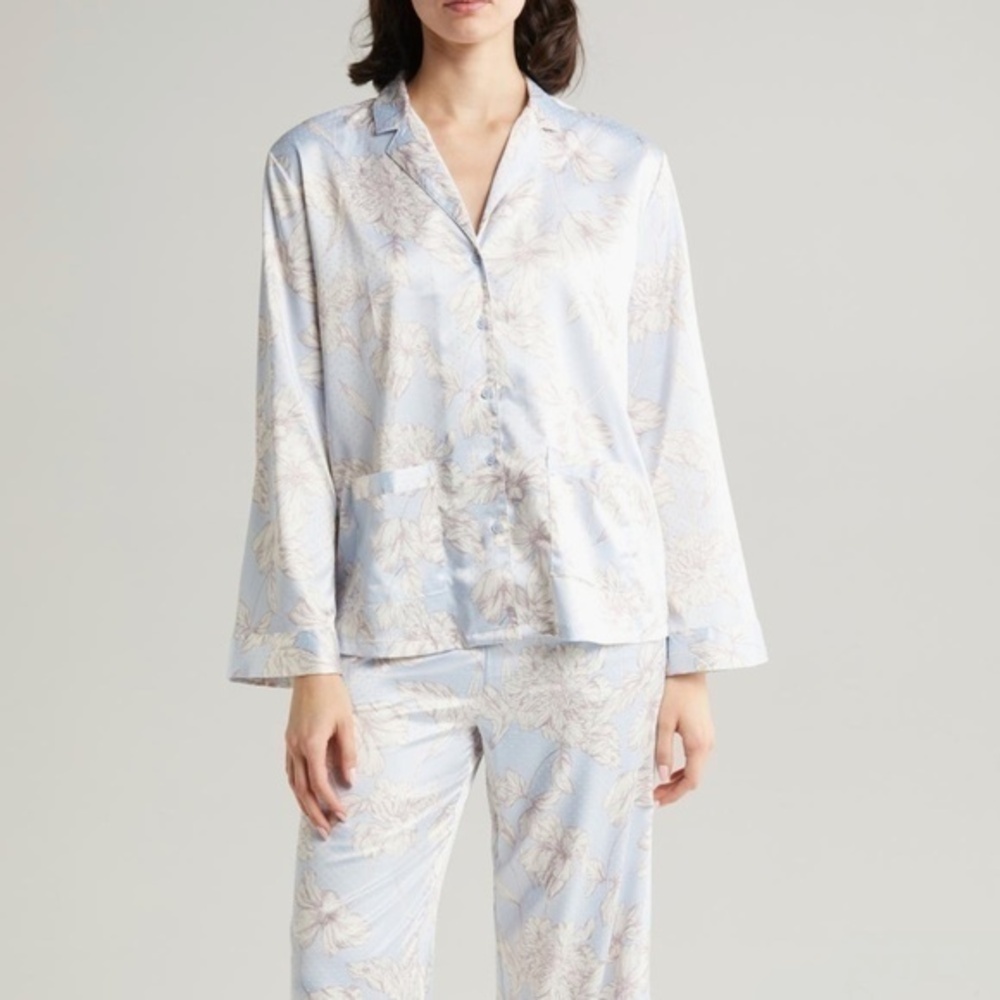 Nordstrom Dobby Satin Pajamas BLUE FEATHER HENRIETTE FLORAL